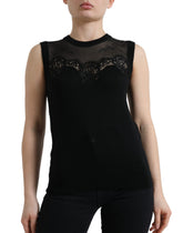 Dolce & Gabbana Black Cashmere Lace Trim Sleeveless Tank Top -   -  Dolce & Gabbana.